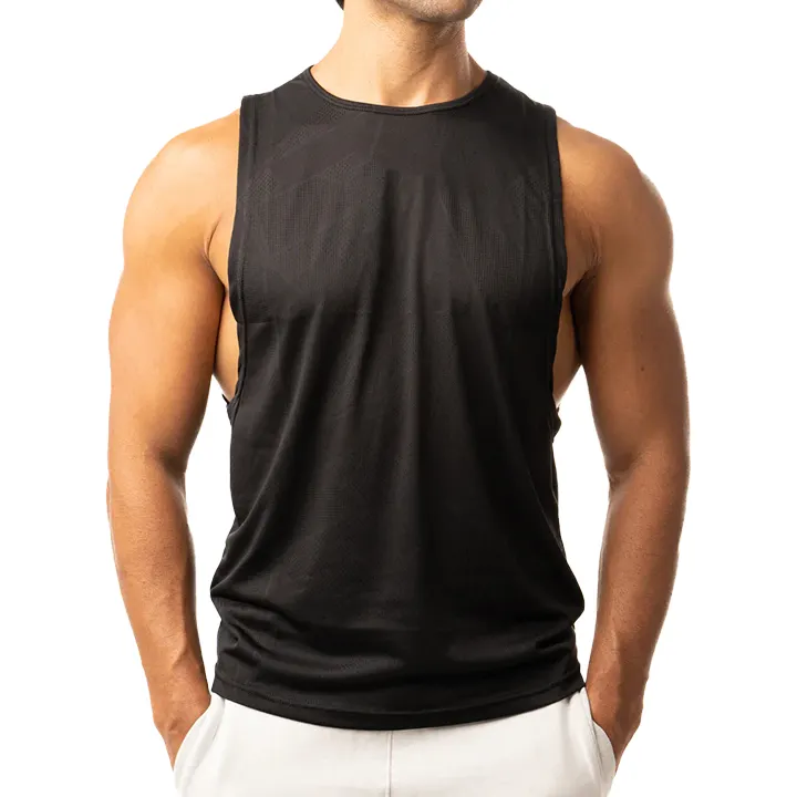 2024 erkek katı siyah renk Fitness giysileri Tank Top Mesh nefes kolsuz spor salonu için üst giyim hızlı kuru erkekler gömlek