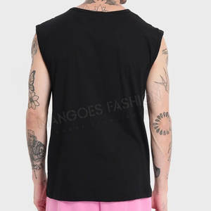 Camisetas sin mangas de cuello alto con logo personalizado, camisetas sin mangas de color liso para entrenamiento, chalecos casuales acanalados para hombre - Product Image 2