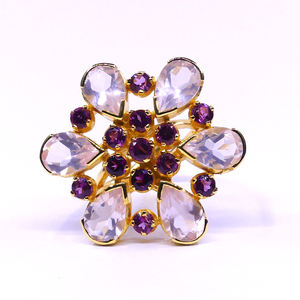 แหวนเงินสเตอร์ลิง925สำหรับผู้หญิงคลาสสิกสีทองหินควอตซ์อัญมณีสำหรับใส่ทุกวันทำจากสเตนเลส - Product Image 1