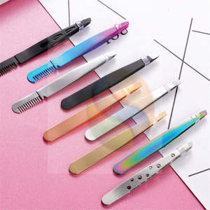 Pince à épiler pour sourcils avec peigne, double usage, en acier inoxydable, brosse pour l'épilation, beauté du visage, pince à épiler en métal inclinée pour les cils - Product Image 1