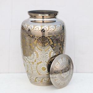 Premium Handcrafted Metal Cremation Urn Classic Golden <b>Net</b> Brass Design Carved Engraving Custom Print Human Ashes Storage - Product Image 2