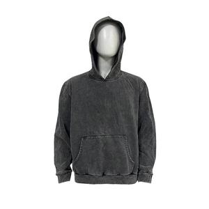 Sudadera con Capucha Negra de Algodón para Hombre, Estilo Vintage, Lavado Ácido, Talla Grande, con Bordado, para Invierno - Product Image 1
