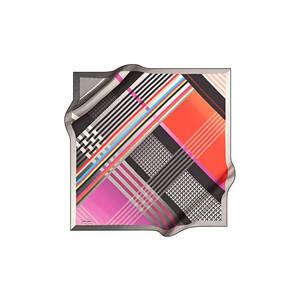 Vintage Black Polyester Square Scarf with Floral and Geometric Patterns - Product Image 1