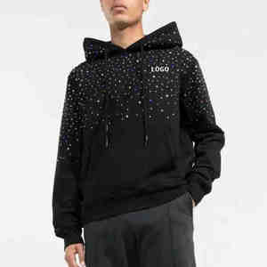 Meilleur prix, sweat à capuche unisexe 100% coton, fermeture éclair, hiver, couleur unie, design streetwear, strass sur le devant, prix de gros - Product Image 1