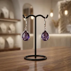 Boucles d'oreilles en améthyste lavande Niharika Gems, forme goutte d'eau, pierre précieuse violette, 20 millimètres, fermoir à levier, argent sterling 925 plaqué platine - Product Image 4