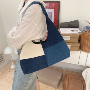Custom Logo High Quality Large Capacity <b>Canvas</b> Tote Bag Patchwork Designer Hobo Shoulder Bag Casual Geometric Pattern - Product Image 4