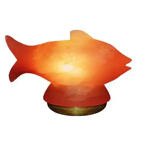 Himalaya-Salz lampe Fisch form Reines Salz reinigt Luft mit Holz basis Dekoration Liebe Geschenk Emaille Pins Großhandel aus Pakistan