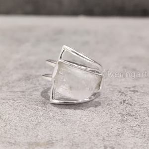 Bijoux en pierre brute Bague pour femme Pierre de lune arc-en-ciel naturelle Pierre précieuse Juin Pierre de naissance Double bande Bijoux Bague en argent sterling 925 - Product Image 1