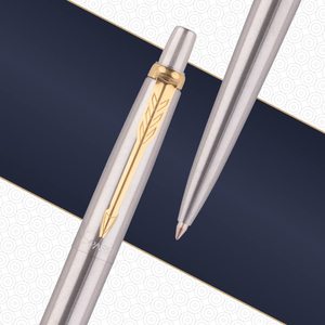 Premium Quality Parker Jotter Chrome Ballpoint Pen Metal Body Gold Arrow Design Blue <b>Ink</b> 1.0mm Click-function Office School - Product Image 3
