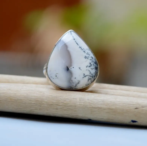 Conjunto de bisel de Plata de Ley 925 de ópalo dendrítico natural, anillo de declaración bohemio, joyería de piedras preciosas naturales exquisitas para elegancia - Product Image 2