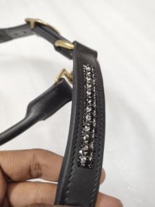 Adeefa Enterprise Leather Halter Black Crystal & Black Padding For Horses With Brass Fitting Headcollar for Horses. - Product Image 4