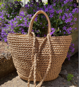 Sac de marché tendance style français / Panier marocain / Sac de marché en paille naturelle doublé / Sac à bandoulière pour le shopping - Product Image 1
