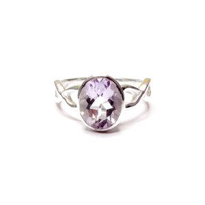 3.6 Grams Amethyst <b>Statement</b> <b>Ring</b> Oval Cut Natural Stone Bezel Setting Rhodium Plated Fine Jewelry for Everyday Wear - Product Image 1