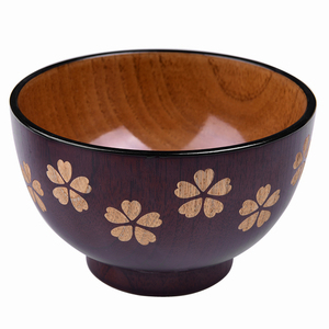 Mango de madera impreso esmalte impreso cuenco para servir hogar Hotel restaurante cena Mesa centros de mesa profundo frutero - Product Image 3
