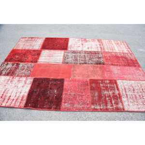 5.6x8 ft Turkish Rug, Vintage Large Rug, <b>Red</b> Camouflage <b>Wool</b> Rug - Product Image 4