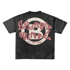 Usine personnalisé 100% coton imprimé Logo lavage à l'acide 2 pièces graphique hommes été t-shirt et ensemble court motif solide - Product Image 3