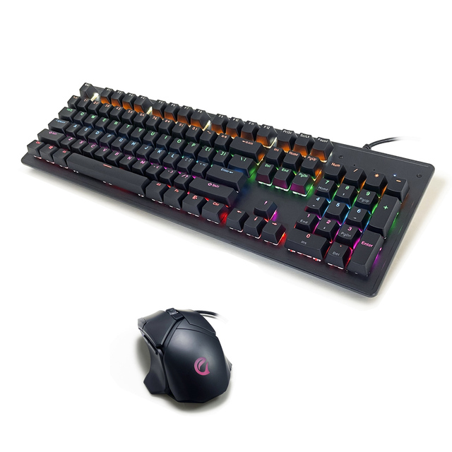 USB Wired 104 Keys Brown Switch Mechanical Gaming Keyboard Mouse Combo Set LED Backlight 12,400 DPI PAW3327 Sensor PBT Keycaps