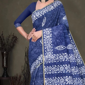 Pure Cotton Hand Blocked Batik Saree Floral Geometrical Style Light Medium Dark Colors Women Traditional Indian Ethnic Wear - Product Image 1