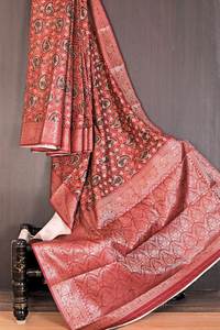 Saree ดีไซเนอร์ที่มีขอบการทอผ้าและการพิมพ์ที่ดีพร้อมกับ zari butti ขนาดเล็กที่สวยงามใช้ได้ทั้งส่าหรี - Product Image 5