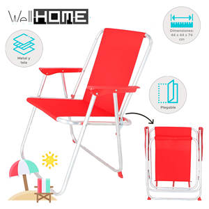 Well Home Set di 2 sedie da spiaggia pieghevoli in metallo rosso 44x44x74 cm - Product Image 2