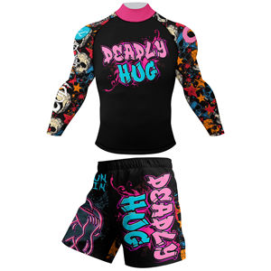 Conjuntos de Rashguard y Shorts de Manga Corta Personalizados con Diseños Modernos, de Poliéster Elástico, para MMA y BJJ, con Cintura Elástica de Goma - Product Image 3