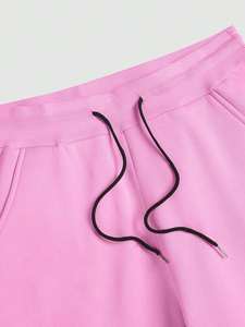 <b>Pink</b> Flared Fleece Pants Black Contrast Panel Custom Logo <b>Top</b> Two Piece High Street Set Drawstring Waist Urban Fit <b>Plus</b> <b>Size</b> - Product Image 5