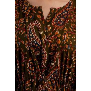 Dark Green Maxi Kaftan Dress with Ruffles and Tassels-XS to XL - Product Image 6