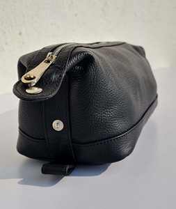 Cremallera de cuero genuino Premium para neceser para hombres Kit de afeitado y bolsa de viaje de aseo negro duradero - Product Image 4