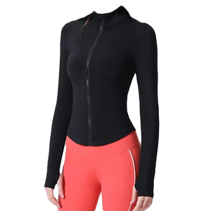 Chaqueta deportiva de manga con cremallera para mujer, suéter de gimnasio atlético de manga larga para Yoga, correr y entrenamiento físico, Top de entrenamiento transpirable - Product Image 4