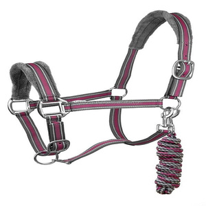 Colorful Custom Dual Tone Nylon Horse Halter Soft Mink <b>Padding</b> Full Adjustable Horse Halter with Lead Ropes and Nickel Hardware - Product Image 4