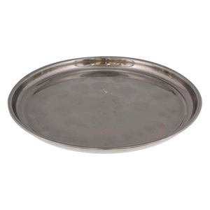 Bandeja redonda de acero inoxidable brillante para servir ensaladas con servicio de alimentos Bandeja de servicio de metal con acabado de acero brillante - Product Image 2