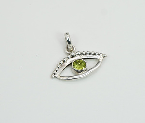 925 argent sterling massif à facettes péridot vert mois d'août pendentif style oeil de naissance - Product Image 1