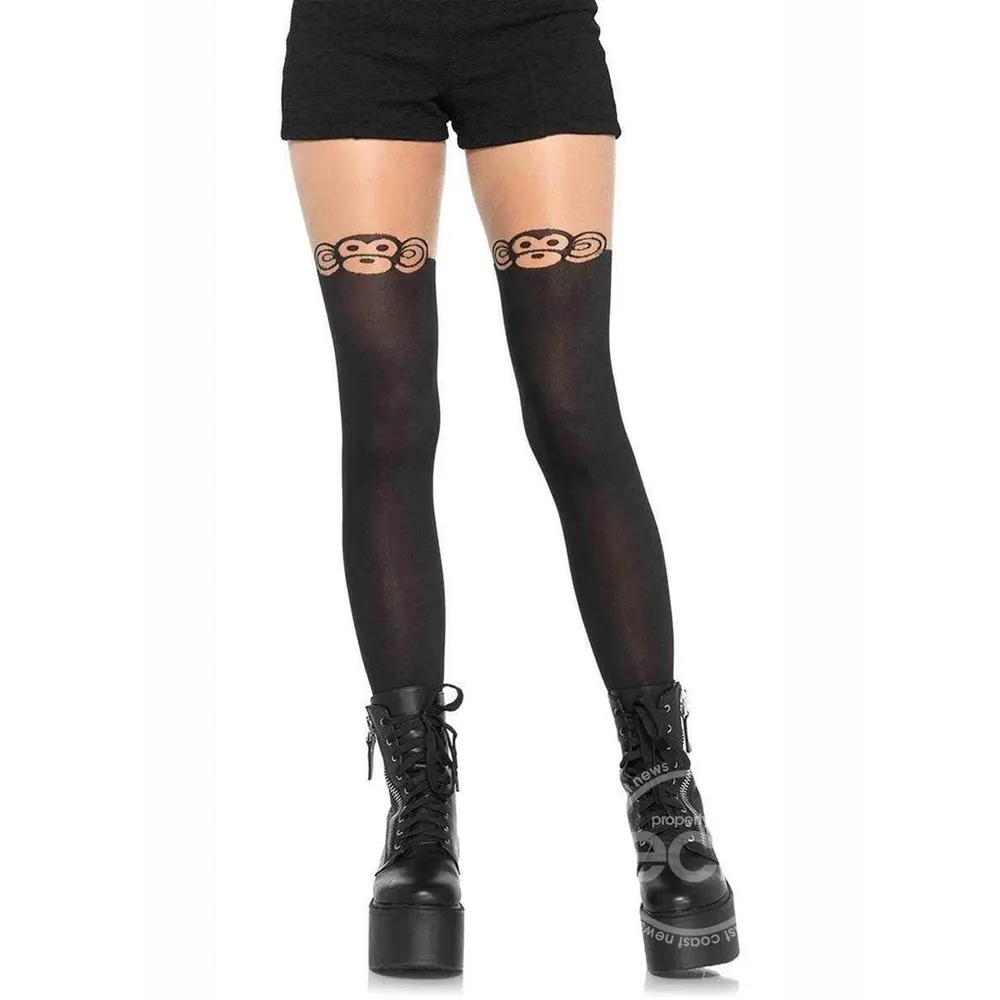 Pantimedias opacas de alta calidad Leg Avenue Spandex Monkey Business con cola con curvas-O/S-Negro