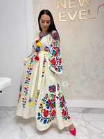 Nouvelle arrivée Robe de soirée maxi bohème pour femmes Robe mi-longue écologique à imprimé avec décoration en dentelle