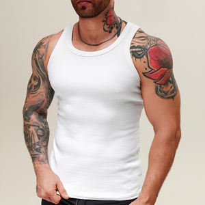 Camiseta sin mangas acanalada de algodón de alta calidad para hombre, camiseta ajustada para gimnasio, Fitness, correr, deportes, bordado, gráfico, camiseta sin mangas personalizable - Product Image 1