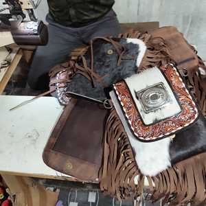 Best Selling Women's Genuine <b>Leather</b> Bohemian Sling <b>Bag</b> High Quality Hand Tooling Custom Pattern Tassel Decoration Zipper - Product Image 6