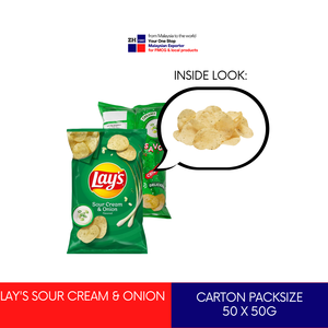LAYs Sour Cream Cebolla 50g Paquete medio Patatas reales Halal Chips Patatas fritas Fruta Snacks Bolsa Malasia Distribuidor autorizado al por mayor - Product Image 2
