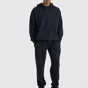 Ensemble de pantalons de survêtement à capuche personnalisés pour hommes 100% coton tricoté vêtements de sport imprimé fermeture éclair technologie de décapage pantalon évasé ensemble de sweat à capuche - Product Image 4