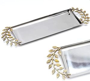 Vintage look stainless steel serving tray with polished detailing for classy food serving <b>buffet</b> service and home decor - Product Image 4