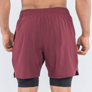 Logo personnalisé short d'entraînement double couche pour hommes 2-en-1 sports d'été poches de matériel de course à pied de gymnastique vêtements de gymnastique de musculation solides - Product Image 6
