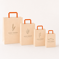 Bolsa de Papel con Asa Plana para Entrega de Comida, Bolsa de Transporte Kraft para Llevar, Logotipo Personalizado, Embalaje Ecológico de Grado Alimenticio, Venta al Por Mayor OEM