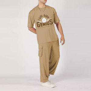 Ensemble de survêtement d'hiver léger pour homme en deux pièces, tissu respirant en coton et polyester, manches courtes, taille élastique, poches latérales - Product Image 4