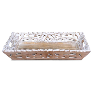 Vintage Wooden Serving Tray Mango <b>Wood</b> Whitewash Rustic Farmhouse Style Stylish Decorative Ottoman Tray for Bulk <b>Sale</b> - Product Image 1