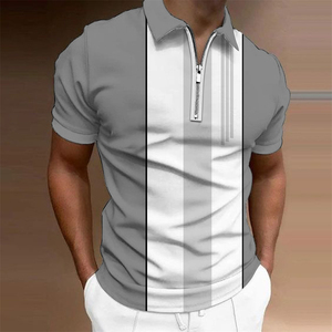 Men's Striped Short Sleeve Polo Shirts Custom Logo Printing Wholesale Anti-Wrinkle Polyester <b>Knitted</b> Free Shipping Shirt - Product Image 2