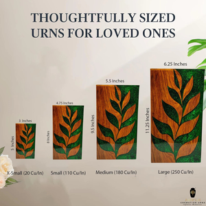 Boîte d'urne funéraire en bois faite à la main avec conception d'incrustation de feuilles vertes Boîte commémorative de style écologique pour cendres humaines - Product Image 2