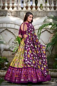 Recién diseñado Tussar Silk Lehenga con estampado de Patola Zari Weaving Border Festive Wedding & Party Wear Indian & Pakistani Choli - Product Image 3