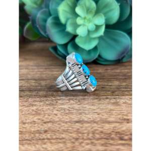 Russell Sam Kingman Handmade <b>Statement</b> <b>Ring</b> Turquoise & Sterling <b>Silver</b> Bezel Set Size 8 Everyday Wear Jewelry - Product Image 4