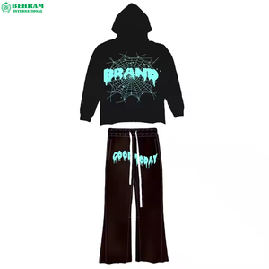 Conjuntos de Sudadera y Pantalones Acampanados de Algodón 100% Ecológico Transpirable de 400 GSM Personalizados para Streetwear, Unisex, de Alto Gramaje - Product Image 1