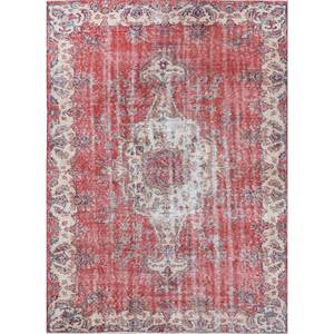 Tapis en laine noué à la main rouge et orange vintage Pae-2156, motif médaillon et motif de couloir pour la décoration de la maison et du salon - Product Image 1