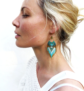 Beautifully Handmade Long Bohemian Beaded <b>Fringe</b> Earrings Made of Micromacrame and Miyuki <b>Beads</b> - Product Image 2